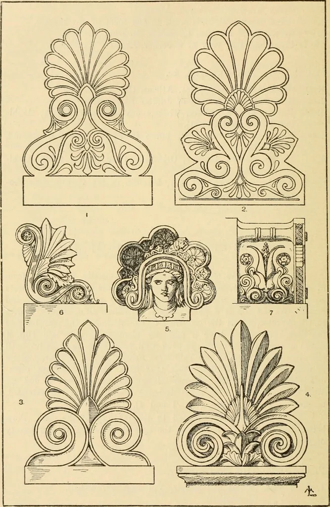 An illustration from Handbook of ornament; a grammar of art, industrial and architectural designing in all its branches, for practical as well as theoretical use, 1900, leaf 182