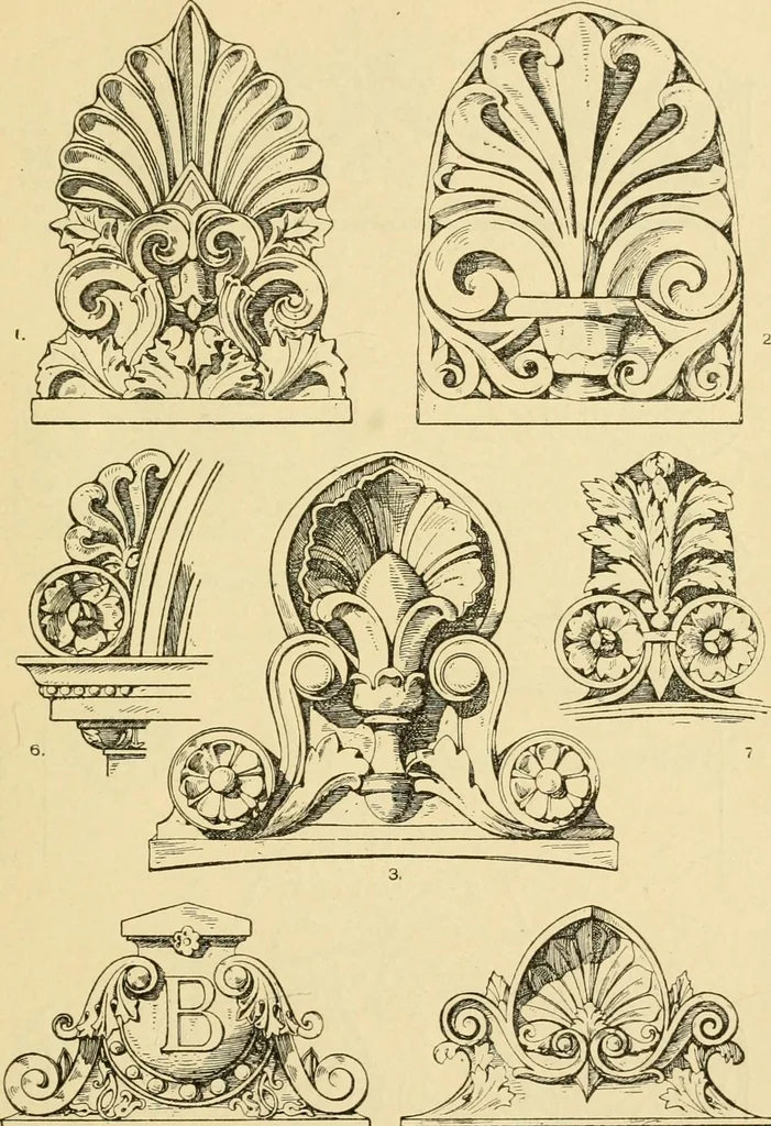 An illustration from Handbook of ornament; a grammar of art, industrial and architectural designing in all its branches, for practical as well as theoretical use, 1900, leaf 183