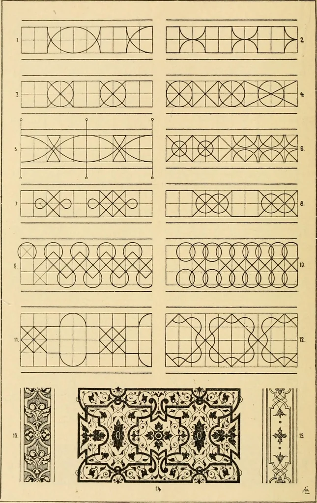 An illustration from Handbook of ornament; a grammar of art, industrial and architectural designing in all its branches, for practical as well as theoretical use, 1900, leaf 22
