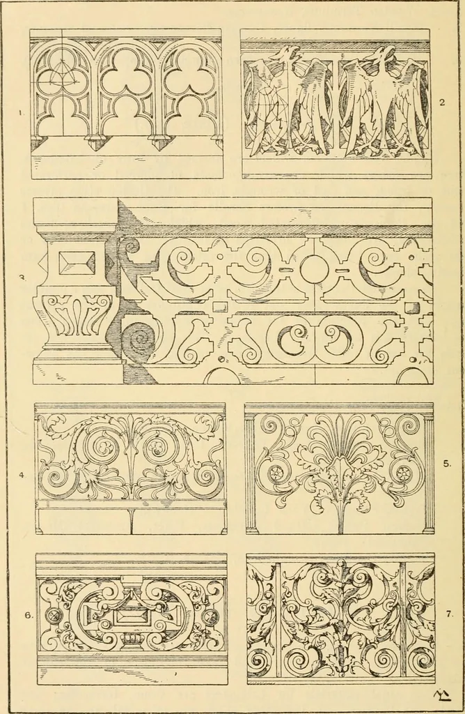 An illustration from Handbook of ornament; a grammar of art, industrial and architectural designing in all its branches, for practical as well as theoretical use, 1900, leaf 242