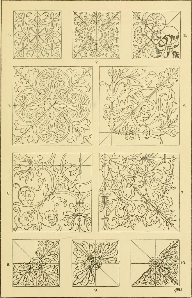 An illustration from Handbook of ornament; a grammar of art, industrial and architectural designing in all its branches, for practical as well as theoretical use, 1900, leaf 267