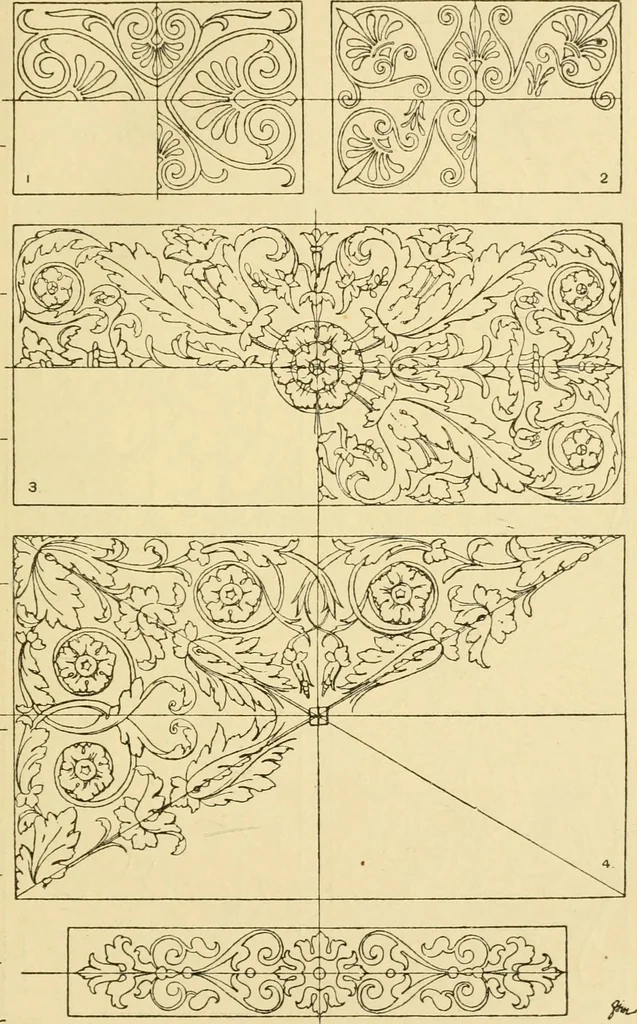 An illustration from Handbook of ornament; a grammar of art, industrial and architectural designing in all its branches, for practical as well as theoretical use, 1900, leaf 277
