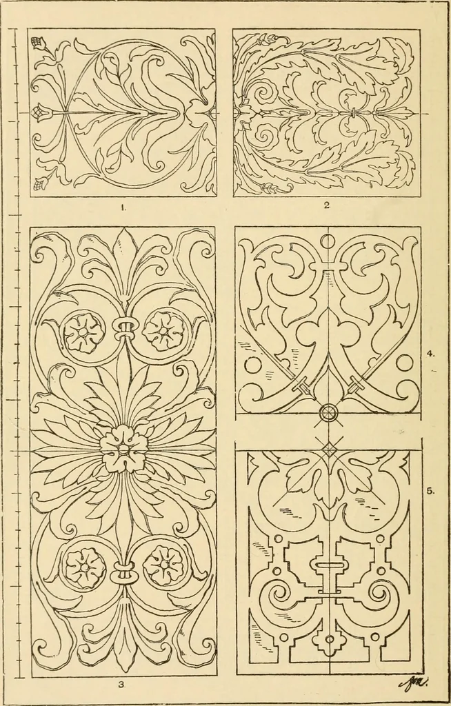 An illustration from Handbook of ornament; a grammar of art, industrial and architectural designing in all its branches, for practical as well as theoretical use, 1900, leaf 278