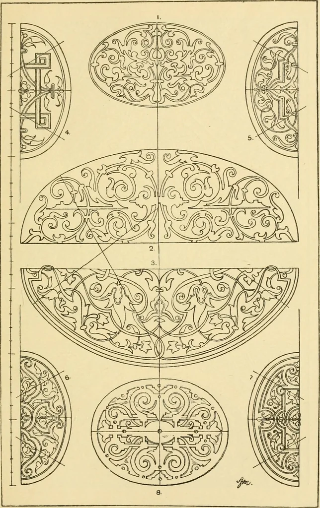 An illustration from Handbook of ornament; a grammar of art, industrial and architectural designing in all its branches, for practical as well as theoretical use, 1900, leaf 283