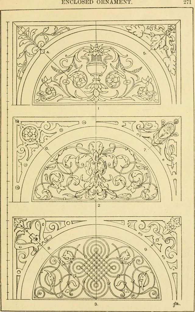 An illustration from Handbook of ornament; a grammar of art, industrial and architectural designing in all its branches, for practical as well as theoretical use, 1900, leaf 285