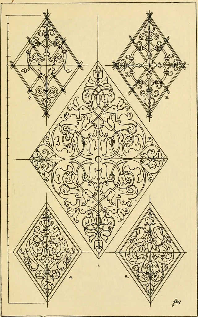 An illustration from Handbook of ornament; a grammar of art, industrial and architectural designing in all its branches, for practical as well as theoretical use, 1900, leaf 287
