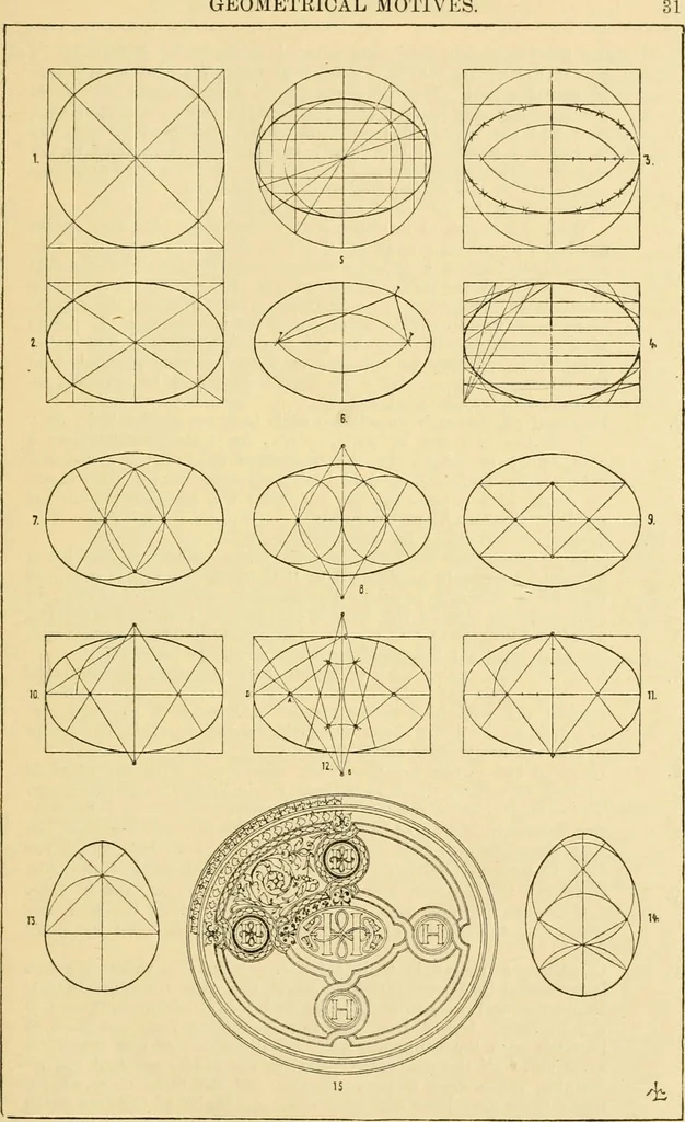 An illustration from Handbook of ornament; a grammar of art, industrial and architectural designing in all its branches, for practical as well as theoretical use, 1900, leaf 45