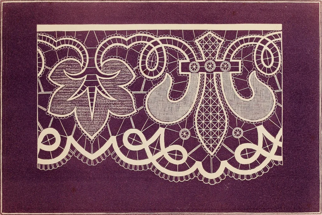 An illustration from The handbook of point lace : with illustrations and descriptions of thirty-four different stitches and a series of designs, 1870, leaf 34