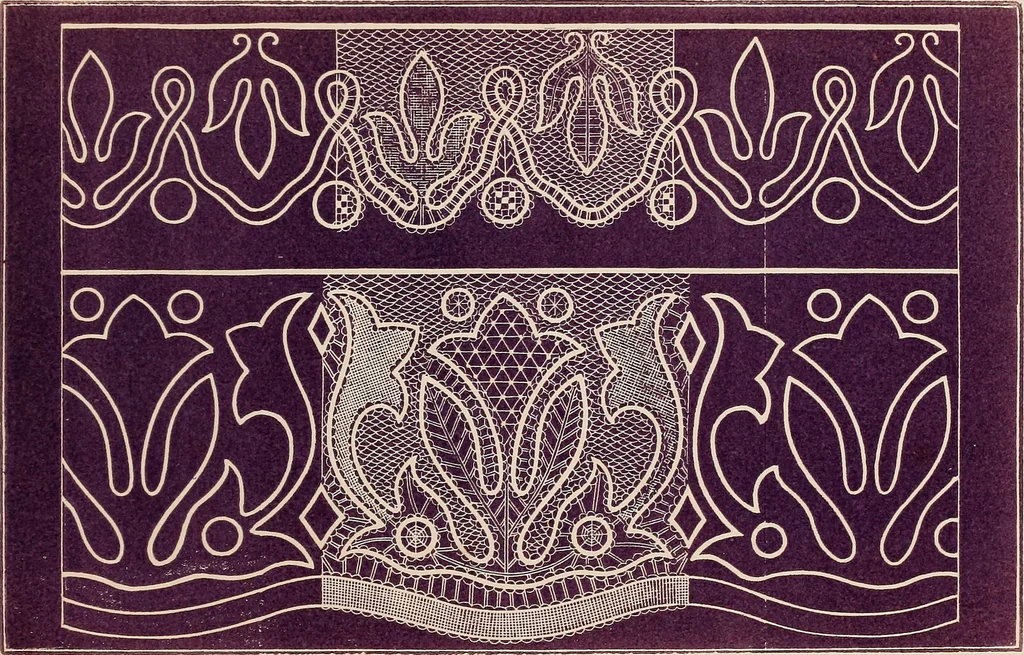 An illustration from The handbook of point lace : with illustrations and descriptions of thirty-four different stitches and a series of designs, 1870, leaf 38