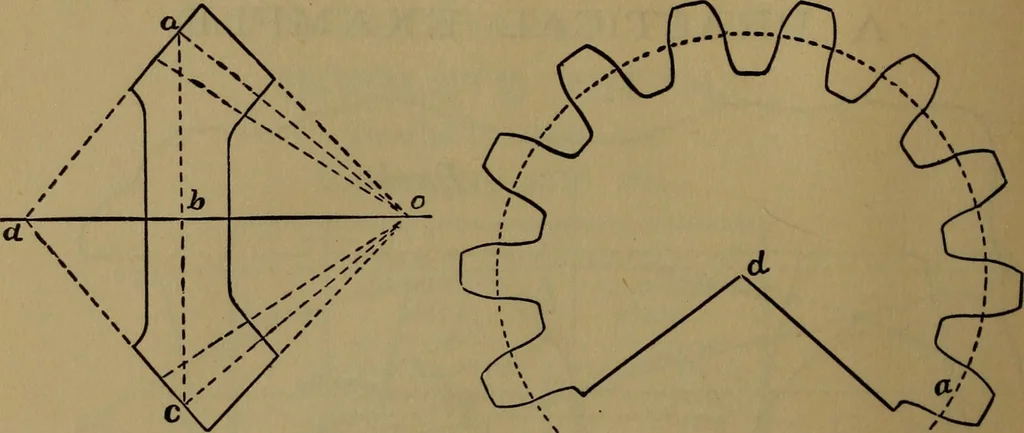 An illustration from A handbook on the teeth of gears, their curves, properties, and practical construction, 1887, leaf 28