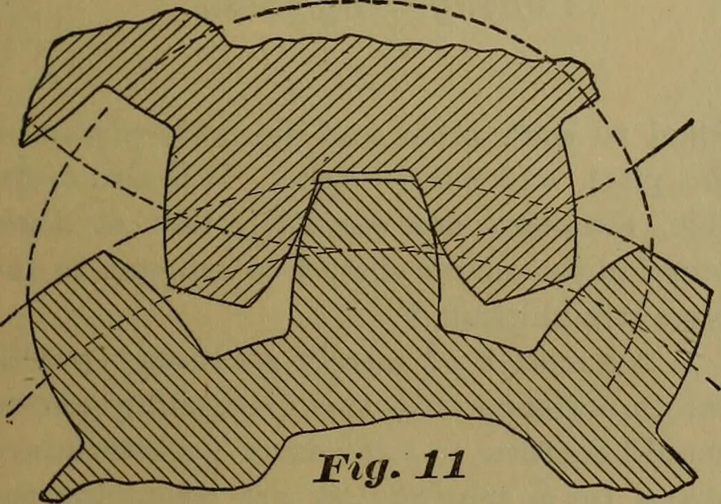 An illustration from A handbook on the teeth of gears, their curves, properties, and practical construction, 1887, leaf 45