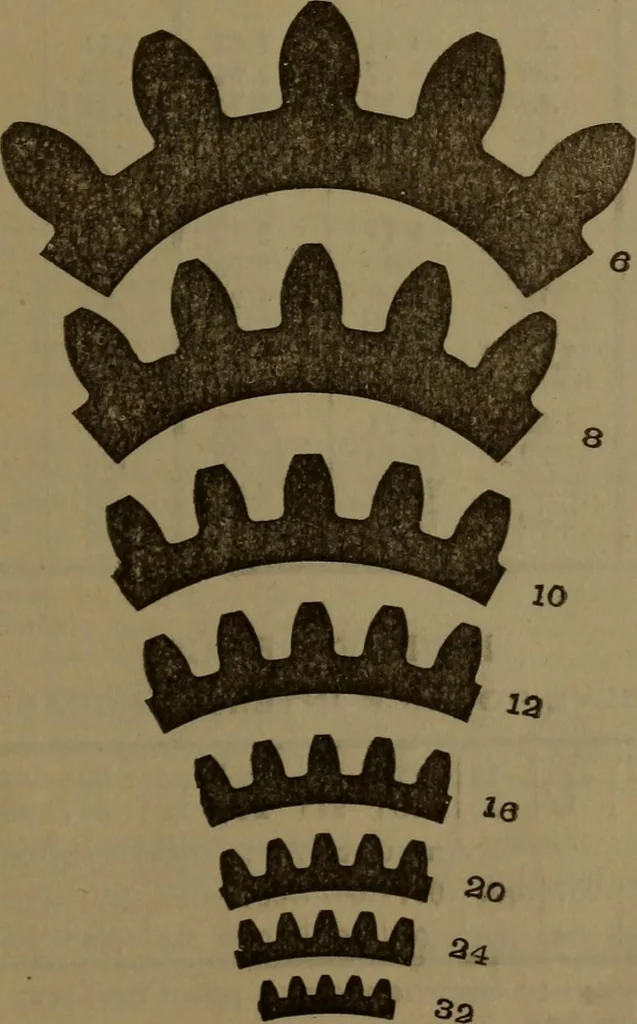 An illustration from A handbook on the teeth of gears, their curves, properties and practical construction, 1885, leaf 25