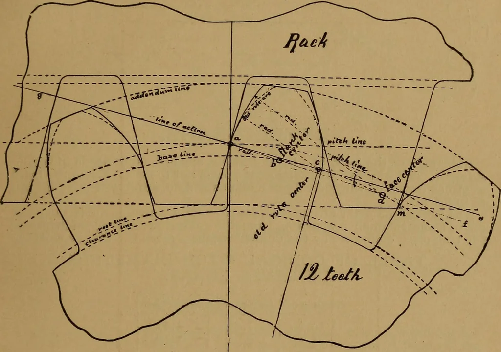 An illustration from A handbook on the teeth of gears, their curves, properties, and practical construction, 1890, leaf 27