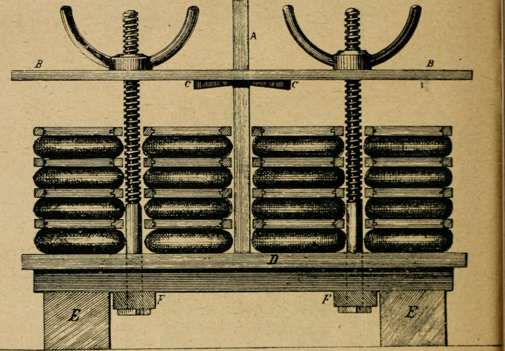 An illustration from Handbuch der Farbenfabrikation. Lehrbuch der Fabrikation, Untersuchung und Verwendung aller in der Praxis vorkommenden Körperfarben, 1922, leaf 77