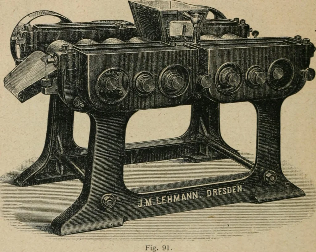 An illustration from Handbuch der Farbenfabrikation. Lehrbuch der Fabrikation, Untersuchung und Verwendung aller in der Praxis vorkommenden Körperfarben, 1922, leaf 849