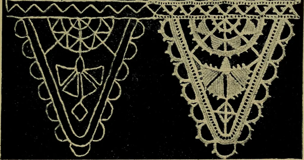 An illustration from Handbuch der Spitzenkunde, Technisches und Geschichtliches über die Näh-, Klöppel- und Maschinenspitzen, 1894, leaf 105