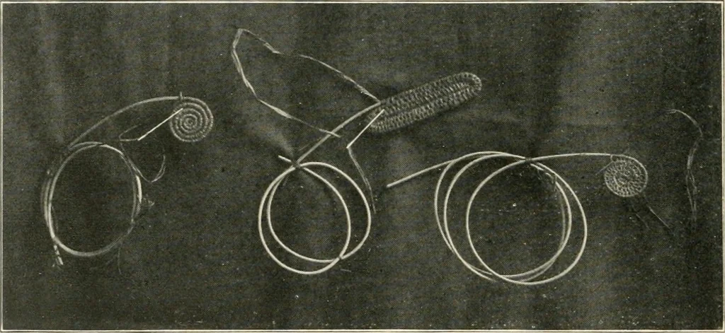 An illustration from Handicraft for girls; a tentative course in needlework, basketry, designing, paper and cardboard construction, textile fibers and fabrics and home decoration and care, designed for use in schools and homes, 1910, leaf 120
