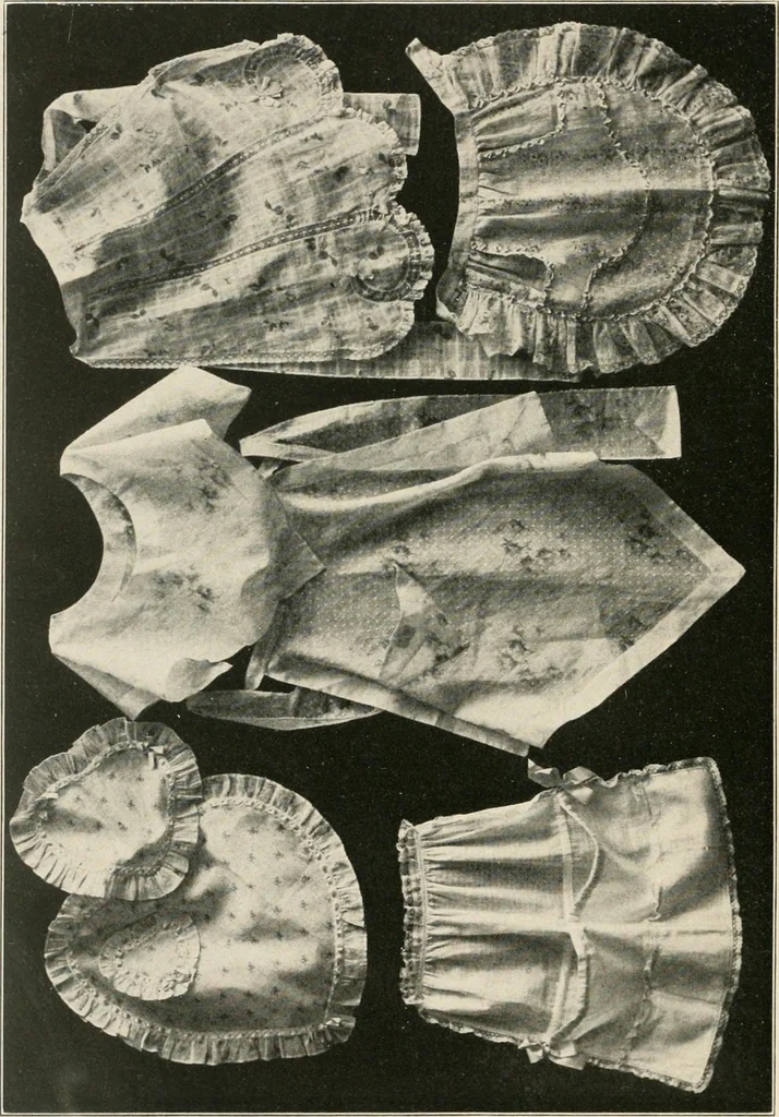 An illustration from Handicraft for girls; a tentative course in needlework, basketry, designing, paper and cardboard construction, textile fibers and fabrics and home decoration and care, designed for use in schools and homes, 1910, leaf 48