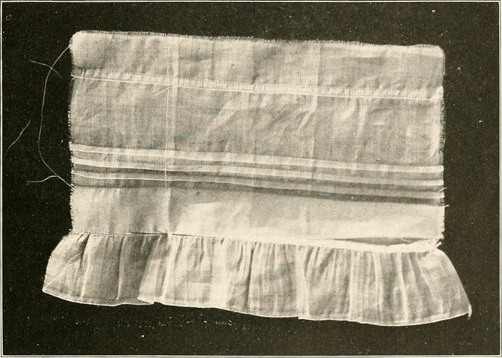 An illustration from Handicraft for girls; a tentative course in needlework, basketry, designing, paper and cardboard construction, textile fibers and fabrics and home decoration and care, designed for use in schools and homes, 1910, leaf 55