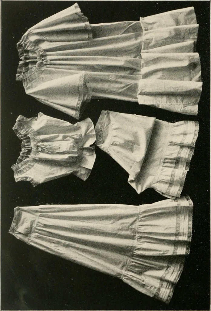 An illustration from Handicraft for girls; a tentative course in needlework, basketry, designing, paper and cardboard construction, textile fibers and fabrics and home decoration and care, designed for use in schools and homes, 1910, leaf 64