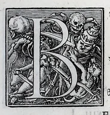 An illustration from Hans Holbein's initial-buchstaben mit dem todtentanz. Nach Hans Lutzelburger's original-holzschnitten im Dresdner Kabinet zum ersten mal treu copirt von Heinrich Loedel. Mit erläuternden denkversen und einer geschichtlichen abhandlung über die todtentänze von Dr. Adolf Ellisen .., 1849, leaf 21