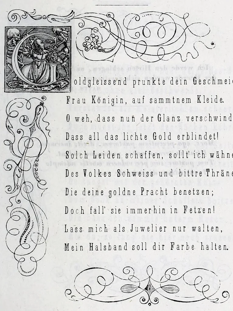 An illustration from Hans Holbein's initial-buchstaben mit dem todtentanz. Nach Hans Lutzelburger's original-holzschnitten im Dresdner Kabinet zum ersten mal treu copirt von Heinrich Loedel. Mit erläuternden denkversen und einer geschichtlichen abhandlung über die todtentänze von Dr. Adolf Ellisen .., 1849, leaf 31