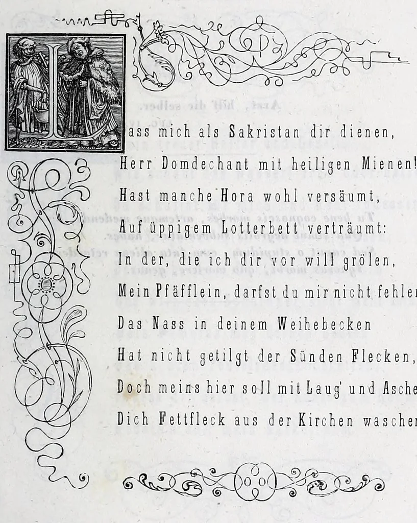 An illustration from Hans Holbein's initial-buchstaben mit dem todtentanz. Nach Hans Lutzelburger's original-holzschnitten im Dresdner Kabinet zum ersten mal treu copirt von Heinrich Loedel. Mit erläuternden denkversen und einer geschichtlichen abhandlung über die todtentänze von Dr. Adolf Ellisen .., 1849, leaf 39