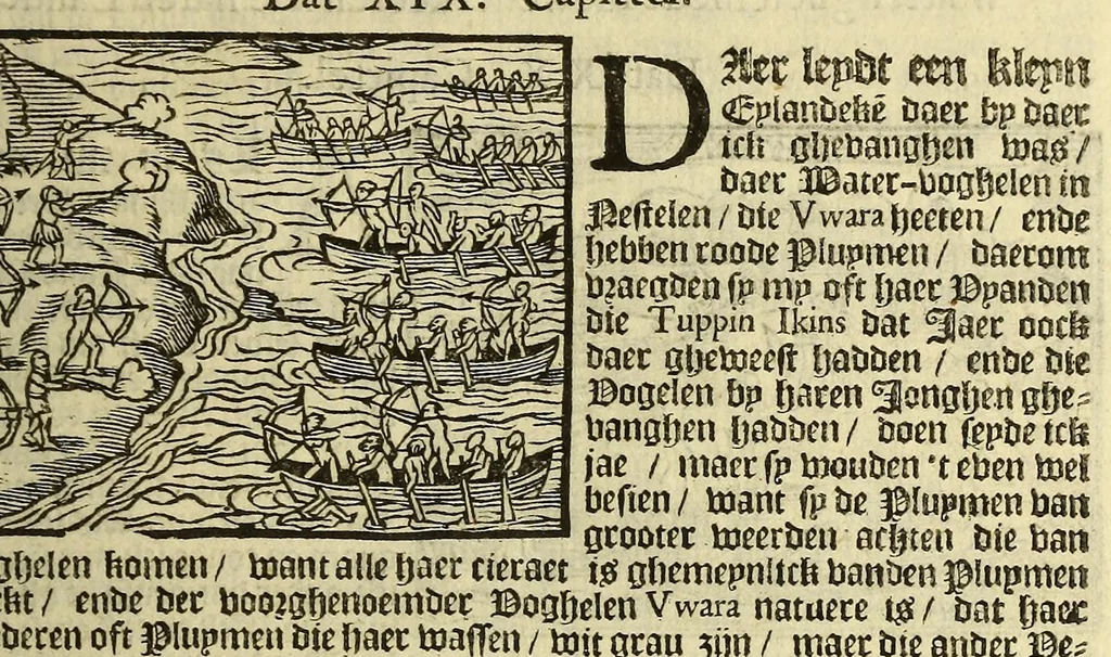 An illustration from Hans Staden van Homborgs beschrijvinghe van America, wiens inwoonders, wildt, naeckt, seer godloos, ende wreede menschen-eters zijn, hoe hy selve onder de Brasilianen lange gevangen geseten heeft ., 1634, leaf 31