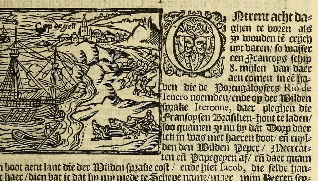 An illustration from Hans Staden van Homborgs beschrijvinghe van America, wiens inwoonders, wildt, naeckt, seer godloos, ende wreede menschen-eters zijn, hoe hy selve onder de Brasilianen lange gevangen geseten heeft ., 1634, leaf 51