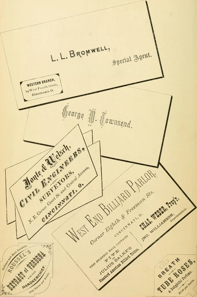 An illustration from Harpel's typograph : or Book of specimens containing useful information, suggestions and a collection of examples of letterpress job printing arranged for the assistance of master printers, amateurs, apprentices, and others,, 1870, leaf 142
