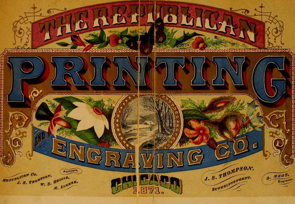 An illustration from Harpel's typograph : or Book of specimens containing useful information, suggestions and a collection of examples of letterpress job printing arranged for the assistance of master printers, amateurs, apprentices, and others,, 1870, leaf 255