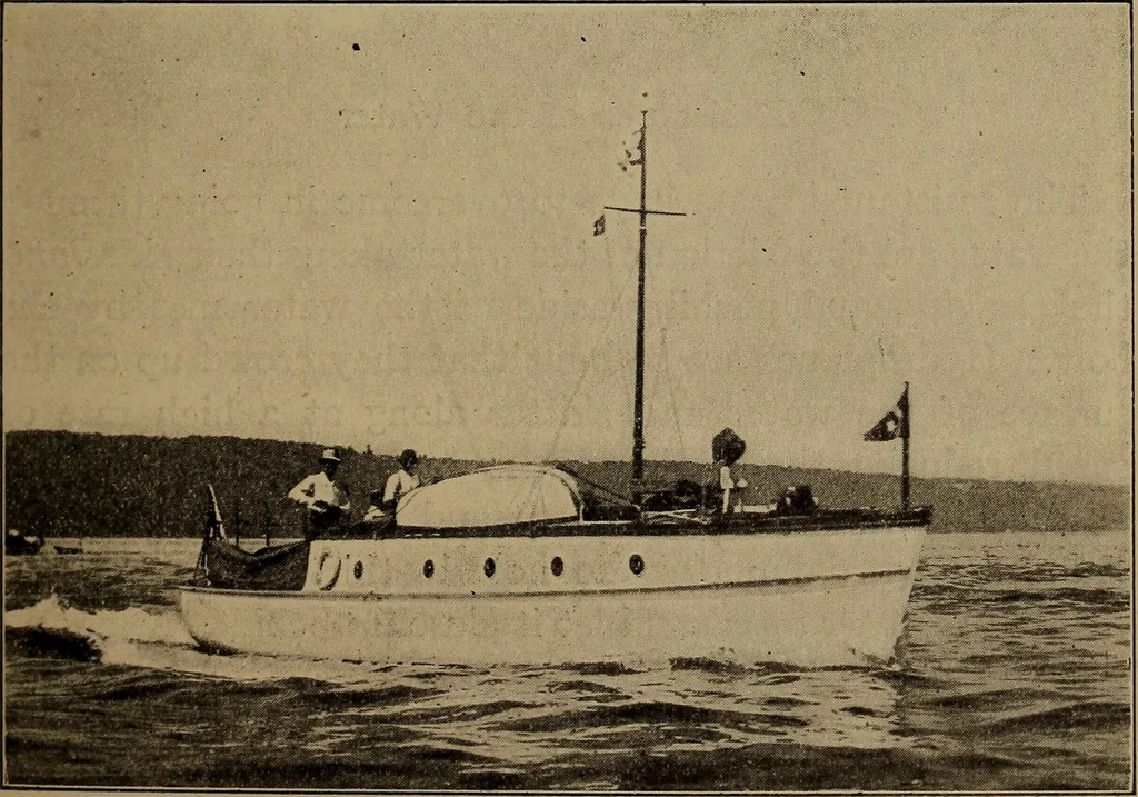 An illustration from Harper's boating book for boys; a guide to motor boating, sailing, canoeing and rowing, 1912, leaf 241