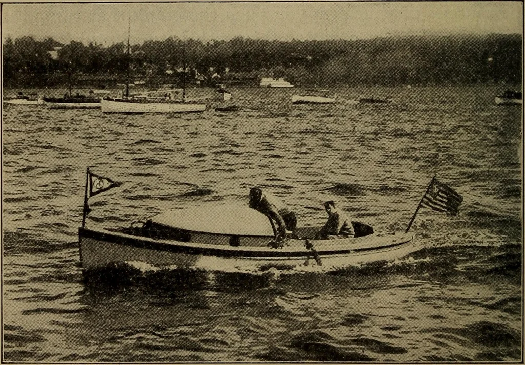 An illustration from Harper's boating book for boys; a guide to motor boating, sailing, canoeing and rowing, 1912, leaf 252