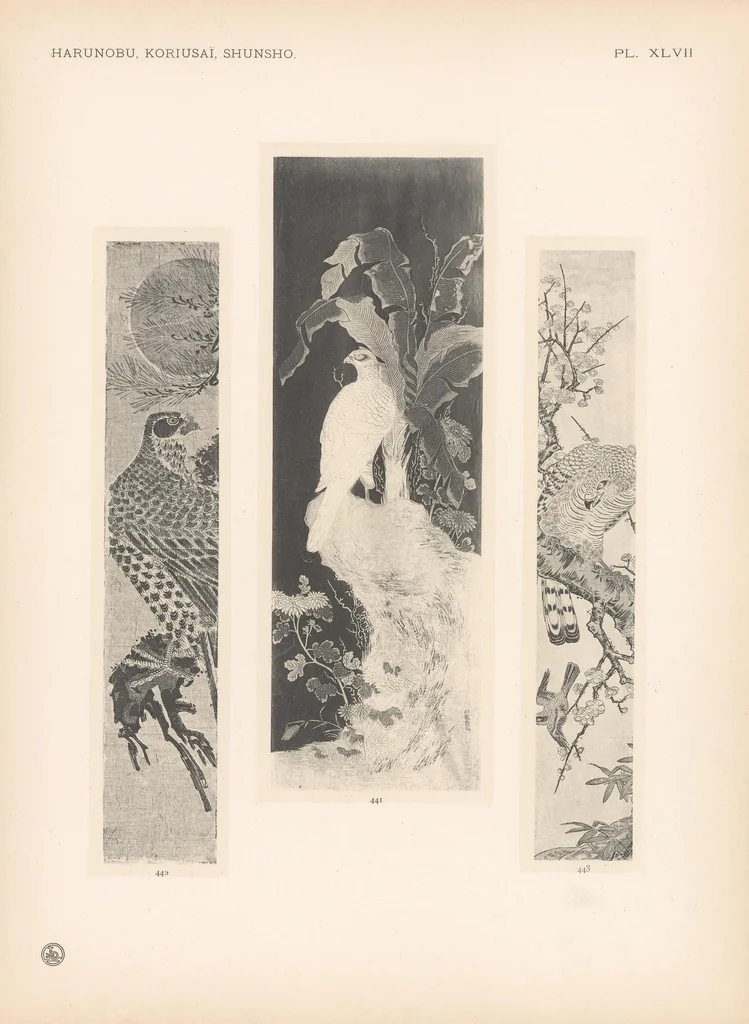 An illustration from Harunobu, Koriusaï, Shunsho : estampes japonaises tirées des collections de mm. Bing, Bouasse-Lebel, Bullier [etc.] ... et exposées au Musée des arts décoratifs en janvier 1910, 1910, leaf 109
