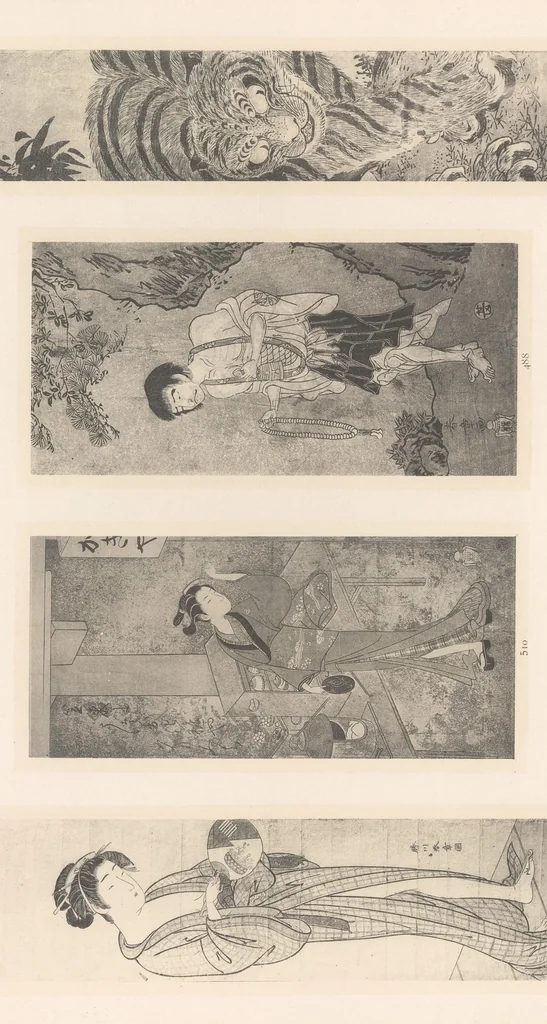 An illustration from Harunobu, Koriusaï, Shunsho : estampes japonaises tirées des collections de mm. Bing, Bouasse-Lebel, Bullier [etc.] ... et exposées au Musée des arts décoratifs en janvier 1910, 1910, leaf 116