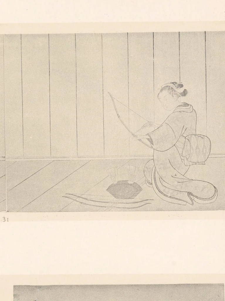 An illustration from Harunobu, Koriusaï, Shunsho : estampes japonaises tirées des collections de mm. Bing, Bouasse-Lebel, Bullier [etc.] ... et exposées au Musée des arts décoratifs en janvier 1910, 1910, leaf 68