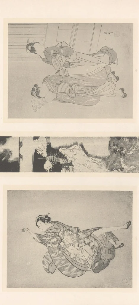 An illustration from Harunobu, Koriusaï, Shunsho : estampes japonaises tirées des collections de mm. Bing, Bouasse-Lebel, Bullier [etc.] ... et exposées au Musée des arts décoratifs en janvier 1910, 1910, leaf 72