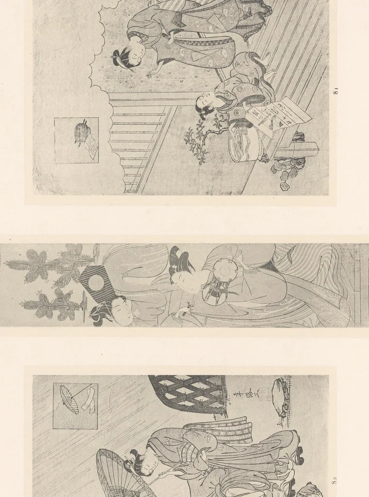 An illustration from Harunobu, Koriusaï, Shunsho : estampes japonaises tirées des collections de mm. Bing, Bouasse-Lebel, Bullier [etc.] ... et exposées au Musée des arts décoratifs en janvier 1910, 1910, leaf 92