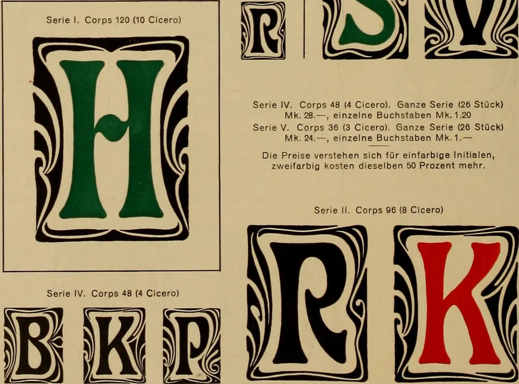 An illustration from Hauptprobe in gedrängter form der Bauerschen Giesserei, Frankfurt am Main: Filialen in Barcelona und Madrid, A. Numrich & Co. in Leipzig, 1900, leaf 126