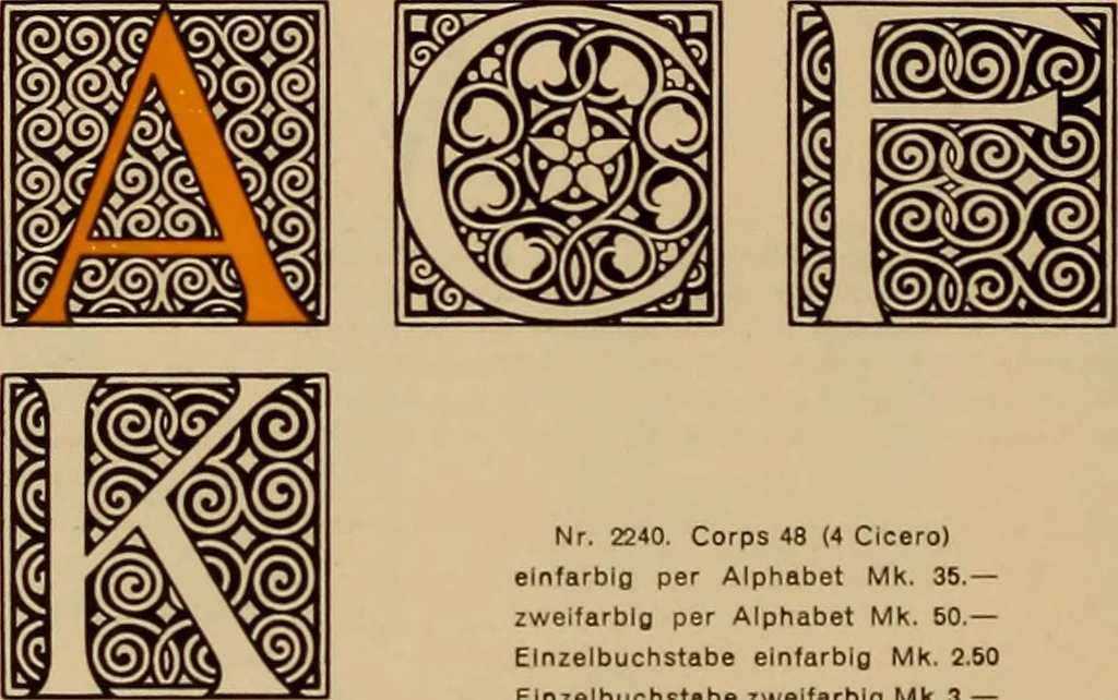 An illustration from Hauptprobe in gedrängter form der Bauerschen Giesserei, Frankfurt am Main: Filialen in Barcelona und Madrid, A. Numrich & Co. in Leipzig, 1900, leaf 130