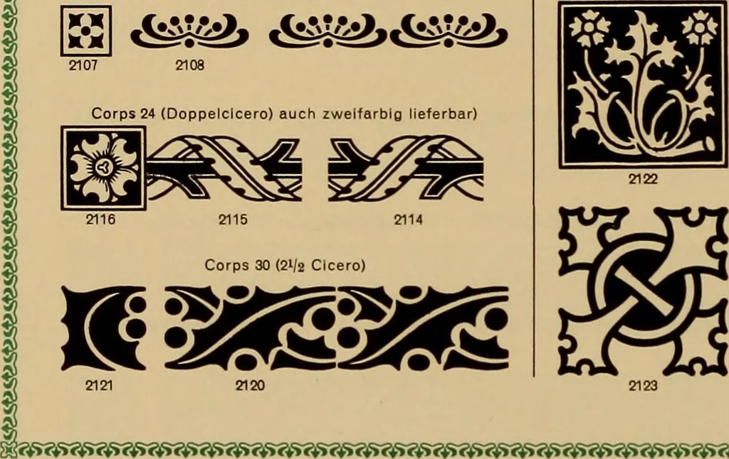 An illustration from Hauptprobe in gedrängter form der Bauerschen Giesserei, Frankfurt am Main: Filialen in Barcelona und Madrid, A. Numrich & Co. in Leipzig, 1900, leaf 222