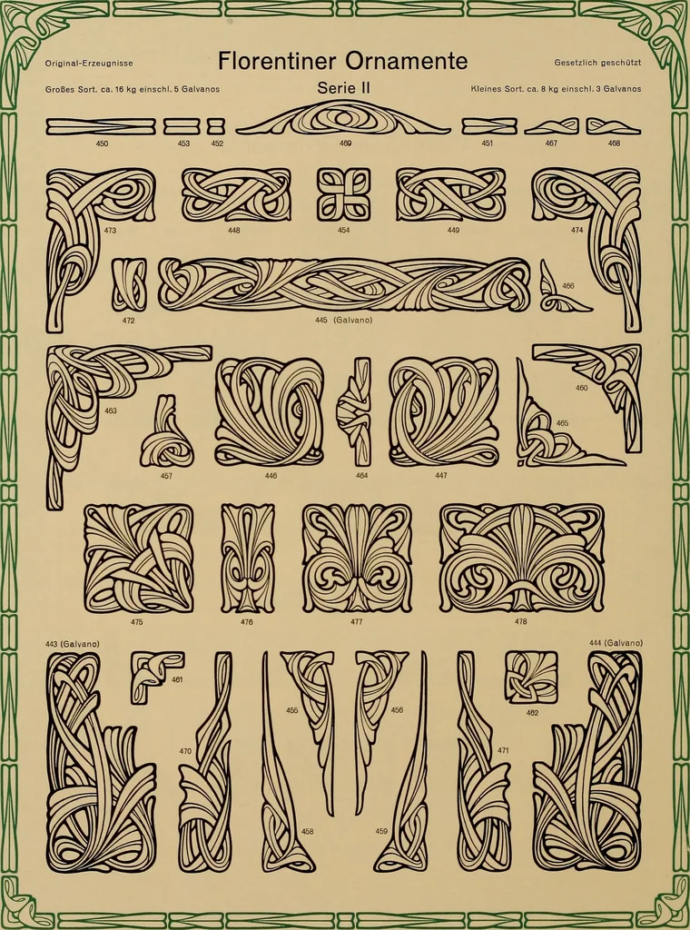 An illustration from Hauptprobe in gedrängter form der Bauerschen Giesserei, Frankfurt am Main: Filialen in Barcelona und Madrid, A. Numrich & Co. in Leipzig, 1900, leaf 224