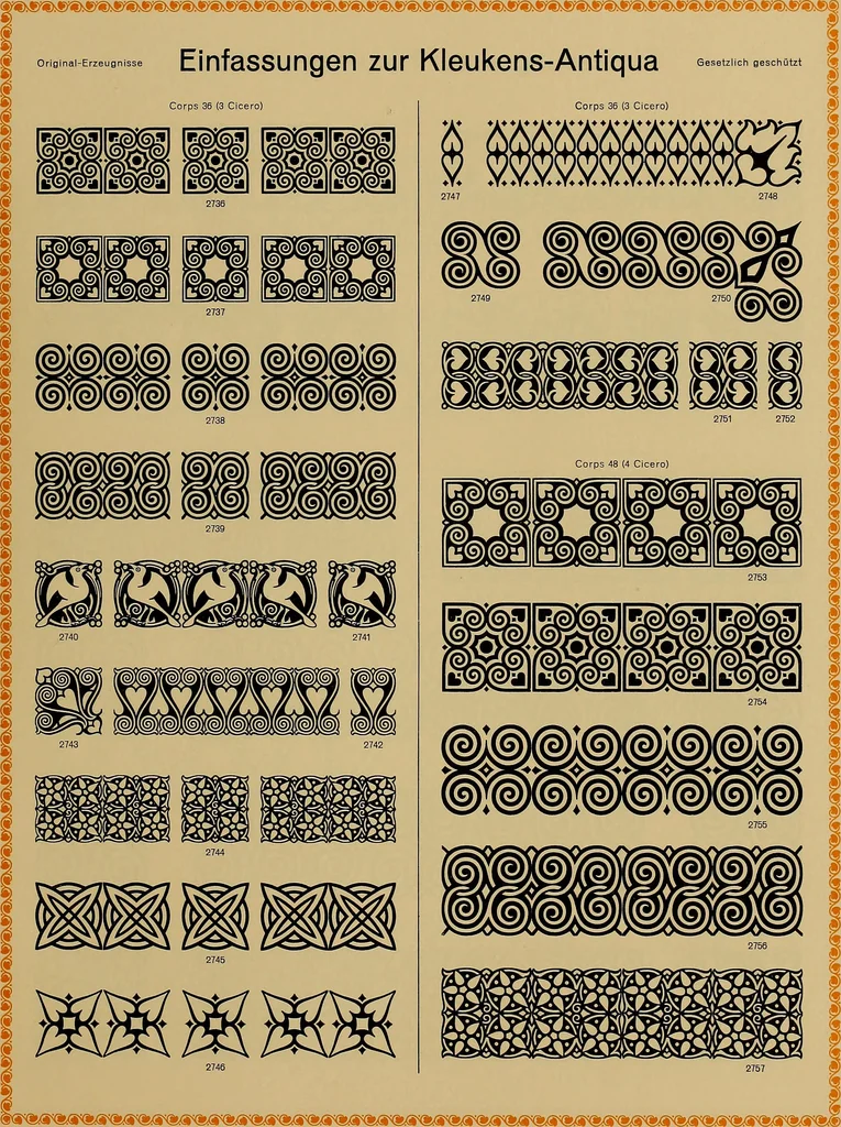 An illustration from Hauptprobe in gedrängter form der Bauerschen Giesserei, Frankfurt am Main: Filialen in Barcelona und Madrid, A. Numrich & Co. in Leipzig, 1900, leaf 245