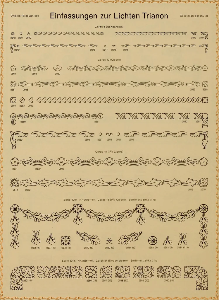 An illustration from Hauptprobe in gedrängter form der Bauerschen Giesserei, Frankfurt am Main: Filialen in Barcelona und Madrid, A. Numrich & Co. in Leipzig, 1900, leaf 260