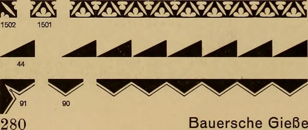 An illustration from Hauptprobe in gedrängter form der Bauerschen Giesserei, Frankfurt am Main: Filialen in Barcelona und Madrid, A. Numrich & Co. in Leipzig, 1900, leaf 288