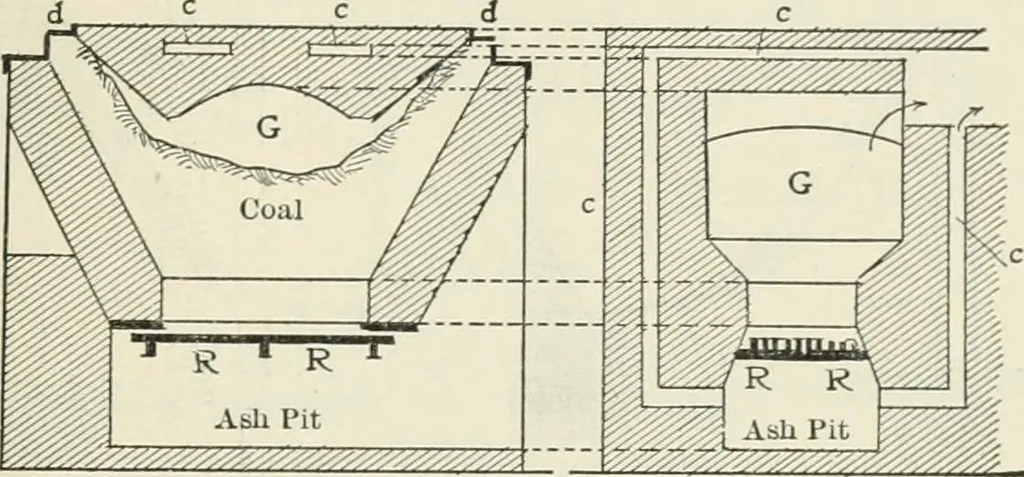 An illustration from Heat energy and fuels: pyrometry, combustion, analysis of fuels and manufacture of charcoal, coke and fuel gases. Translated by Oskar Nagel, 1908, leaf 303