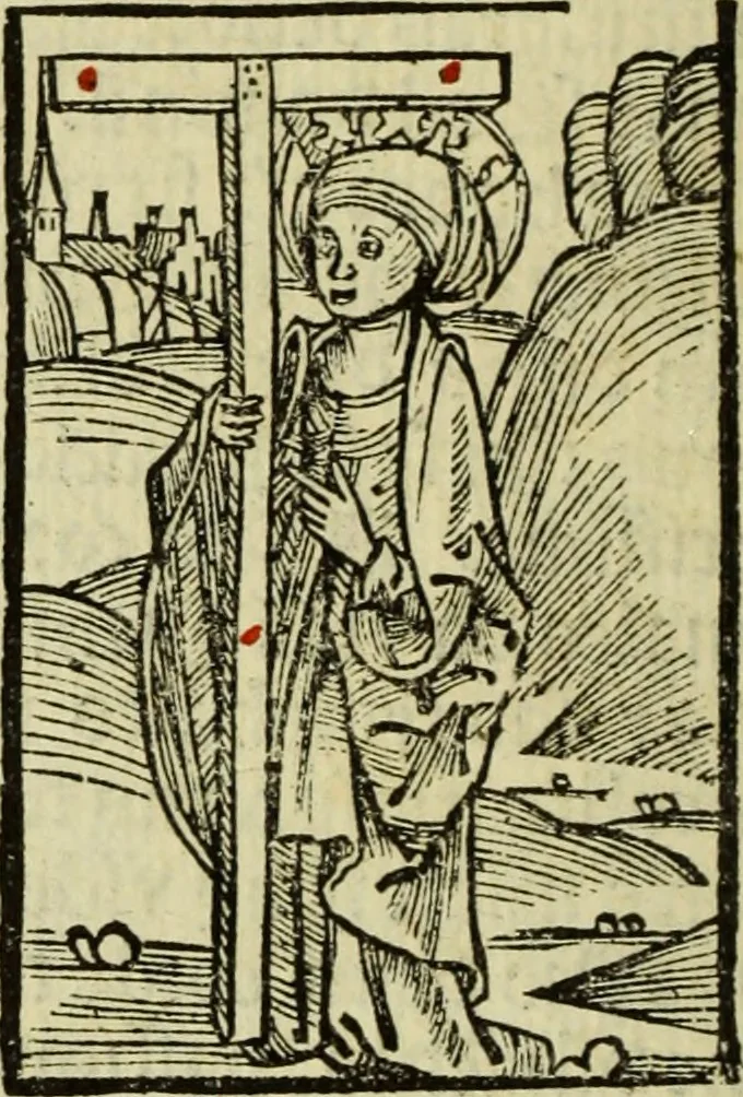 An illustration from Hec est noua queda[m] singular[is] at[que] rara legenda ed alijs sex lege[n]dis collecta et perfecta tractans de origine, et vite, ordine, de conuersione, ac magistrali disputatione, ast de passione, morte, [&] miraculis generose regine, necnon gloriose virginis et martiris sancte Katherine, ciuis quo[que] olim erat vrbis Alexandrine, 1500, leaf 113