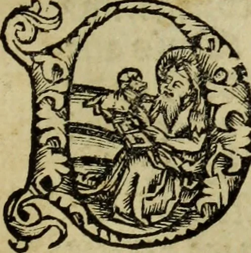 An illustration from Hec est noua queda[m] singular[is] at[que] rara legenda ed alijs sex lege[n]dis collecta et perfecta tractans de origine, et vite, ordine, de conuersione, ac magistrali disputatione, ast de passione, morte, [&] miraculis generose regine, necnon gloriose virginis et martiris sancte Katherine, ciuis quo[que] olim erat vrbis Alexandrine, 1500, leaf 12