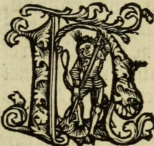 An illustration from Hec est noua queda[m] singular[is] at[que] rara legenda ed alijs sex lege[n]dis collecta et perfecta tractans de origine, et vite, ordine, de conuersione, ac magistrali disputatione, ast de passione, morte, [&] miraculis generose regine, necnon gloriose virginis et martiris sancte Katherine, ciuis quo[que] olim erat vrbis Alexandrine, 1500, leaf 42