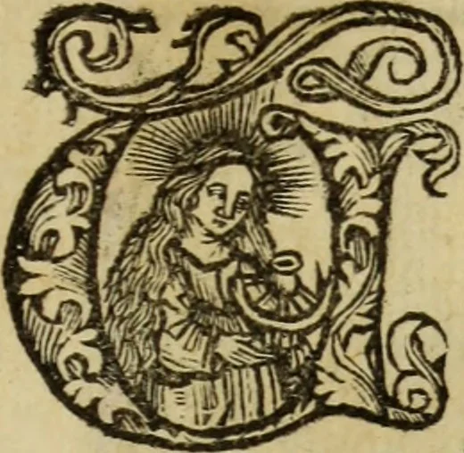An illustration from Hec est noua queda[m] singular[is] at[que] rara legenda ed alijs sex lege[n]dis collecta et perfecta tractans de origine, et vite, ordine, de conuersione, ac magistrali disputatione, ast de passione, morte, [&] miraculis generose regine, necnon gloriose virginis et martiris sancte Katherine, ciuis quo[que] olim erat vrbis Alexandrine, 1500, leaf 72